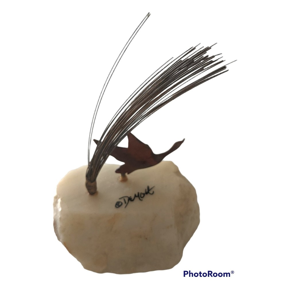 Vintage John Demott Sculpture Copper Duck Taking Flight Base Signed